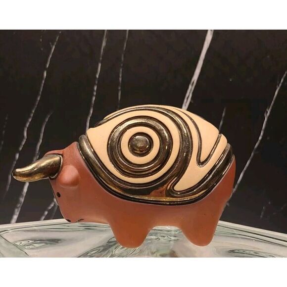 Bull Studio Art Pottery Figurine from Columbia Metallic Glaze Handmade Signed - Picture 1 of 10